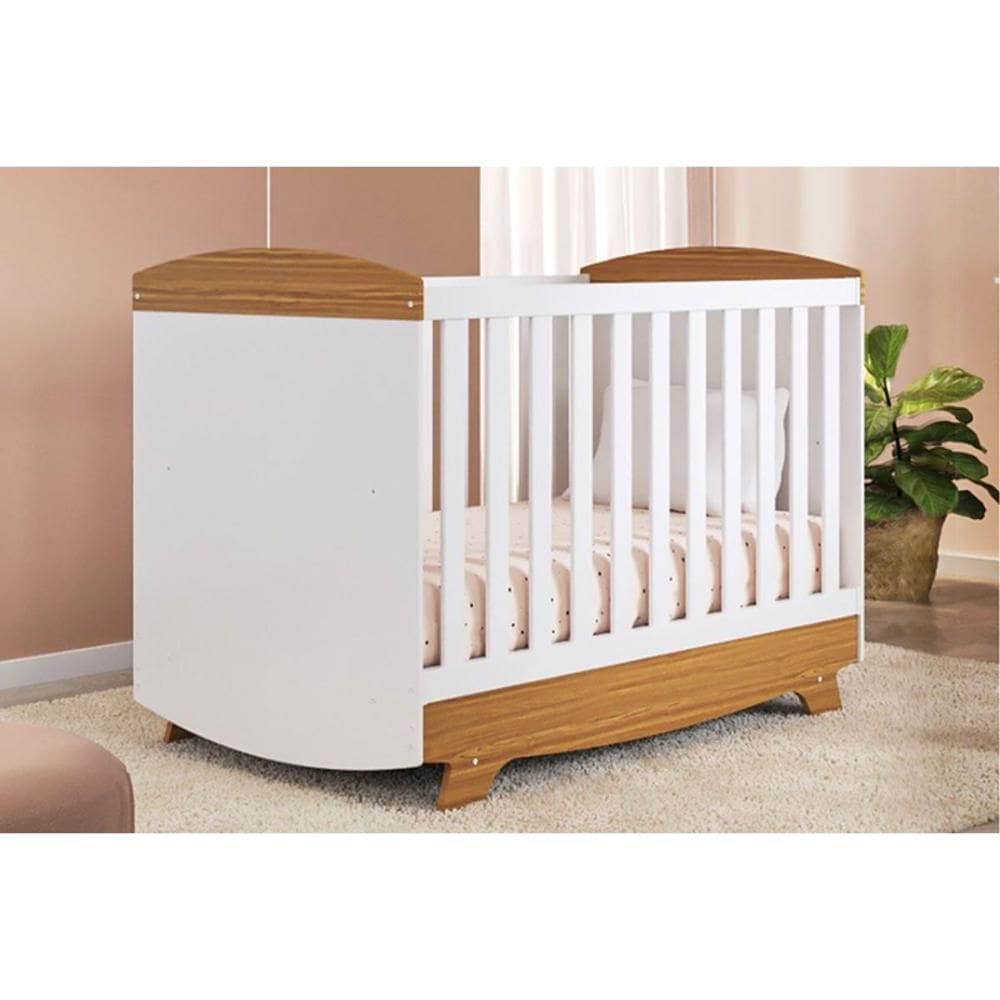 Berço Infantil Cris 3 em 1 Branco/Amendoa - Peroba