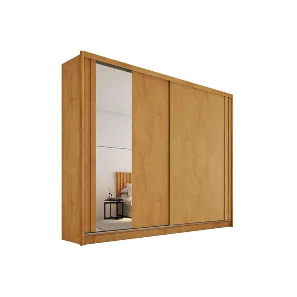 Guarda Roupa Casal 2 Portas de Correr (1 c/ Espelho) e 4 Gavetas Monterey Peroba - Europa