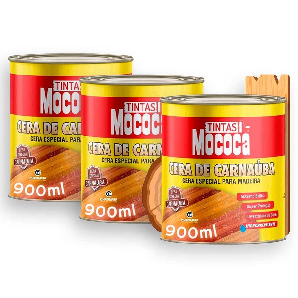 Kit 3 Cera Carnaúba Incolor Madeira Pasta 900ml Mococa
