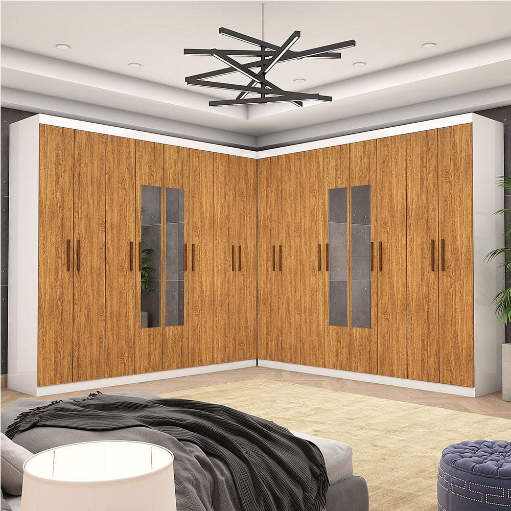Closet Casal Duplo Rubi Premium 16 Portas C/espelho 8 Gavetas