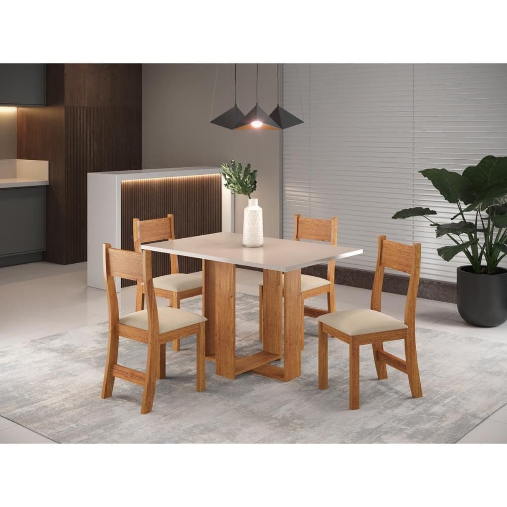 Conjunto Mesa de Jantar Retangular Milani Mel 4 Cadeiras Brisa Linho Marfim