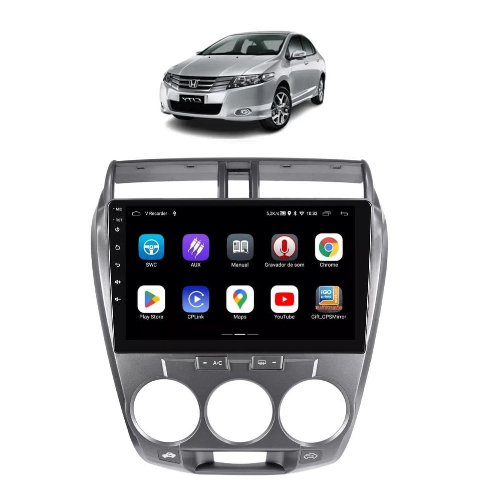 Kit Multimídia City 2008 / 2014 Ar Analógico 9 Pol Android Carplay 2/32GB - 915BR ROADSTAR