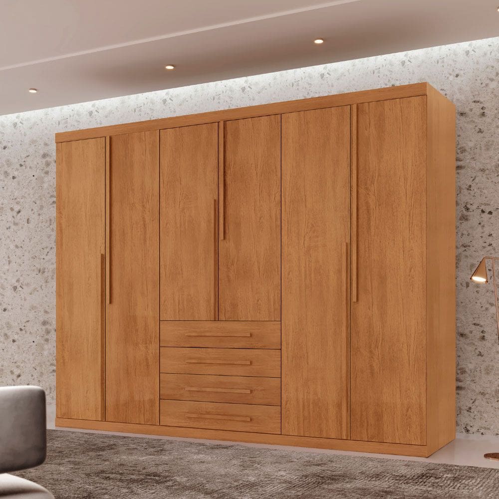 Guarda Roupa Casal Matteo 100 MDF 6 Portas e 4 Gavetas Moderna Mobília