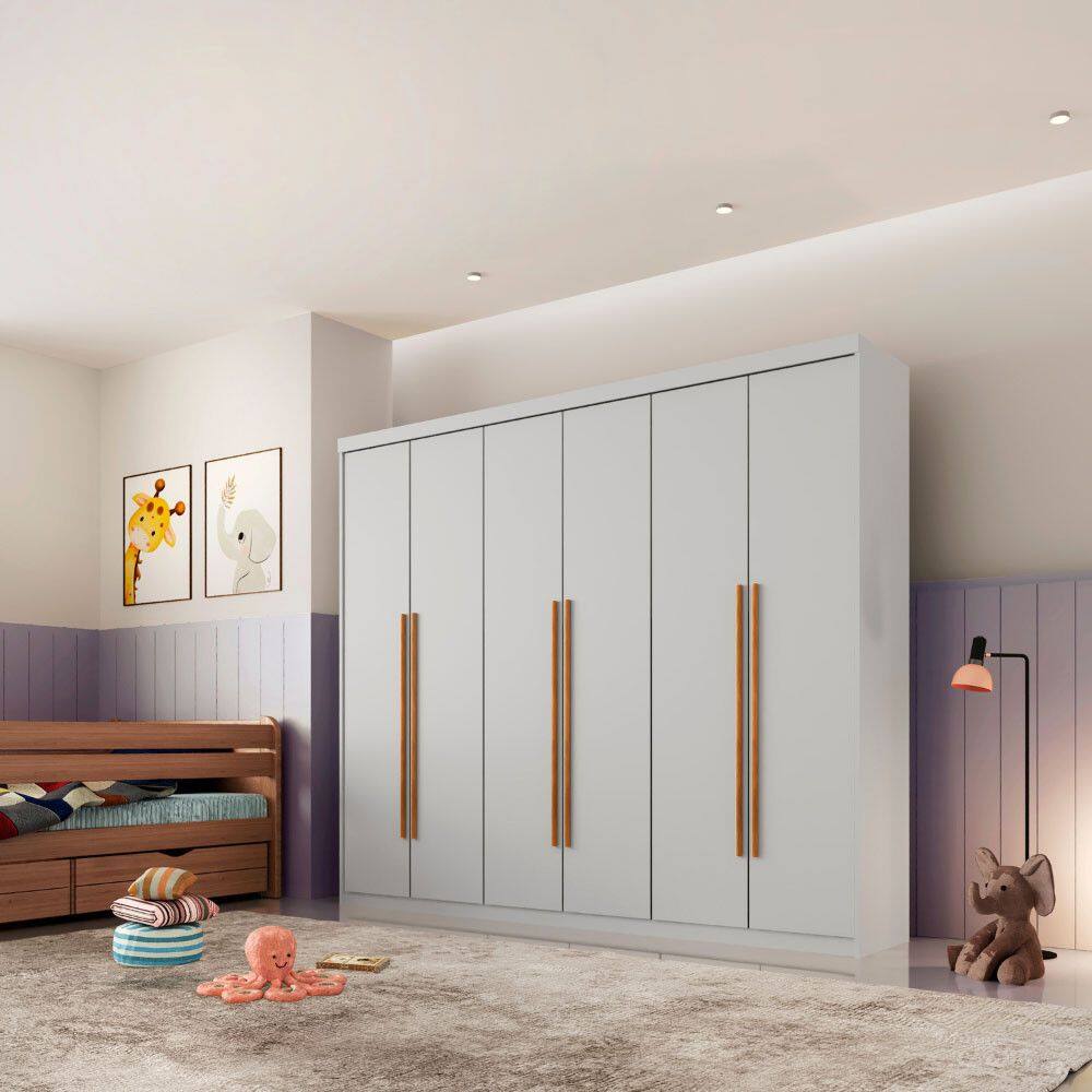 Guarda Roupa Infantil Sofia 100 MDF 6 Portas e 2 Gavetas Moderna Mobília