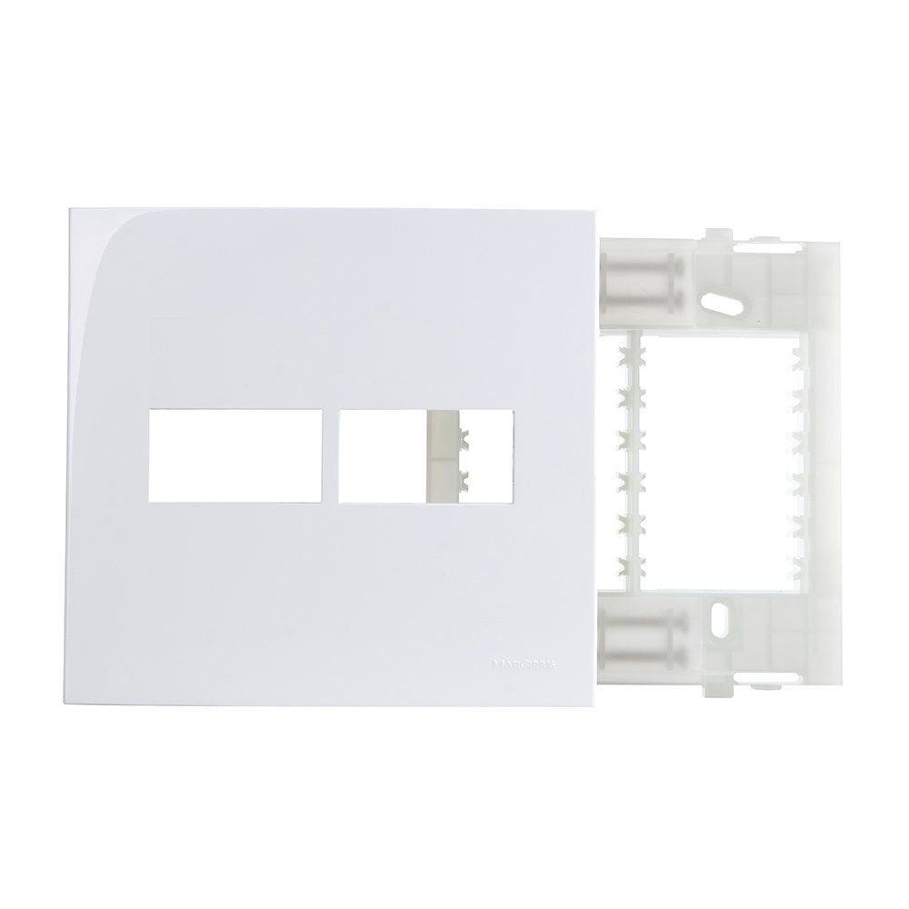 Placa com Suporte MarGirius Sleek 4x4 para 2 Módulos Horizontais Branca