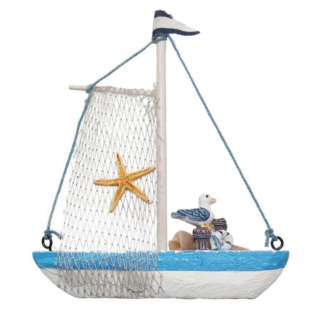 Miniatura Barco Navio De Madeira Veleiro Decoração Náutica  – 14,5cm