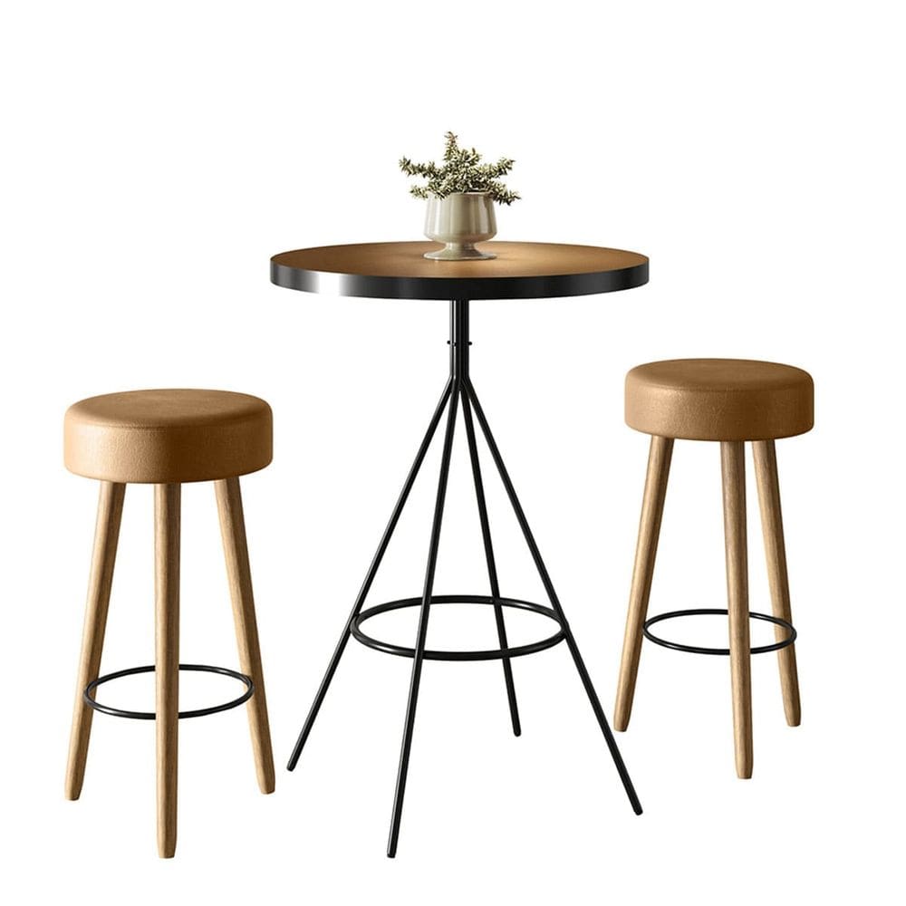 Mesa Bistrô Alta Detroit e 02 Banquetas Dallas Assento Redondo - Amarula - EdeCasaMóveis