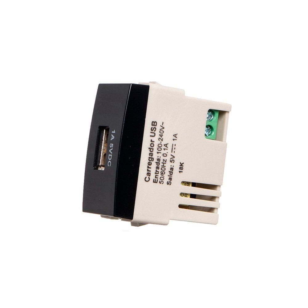 Módulo Tomada Carregador USB-A MarGirius Sleek 1A 5W Preto Ebony