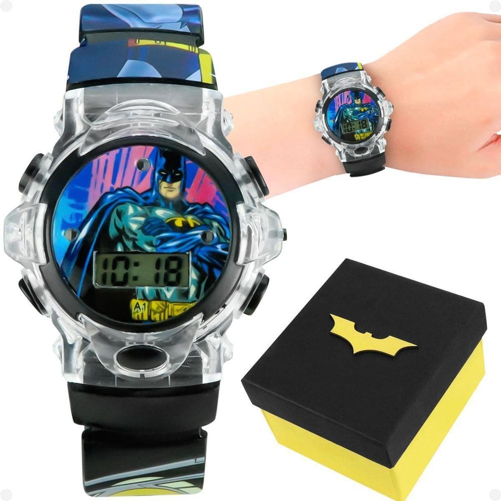 Relógio Infantil Batman Digital Led Preto + Caixa Herói