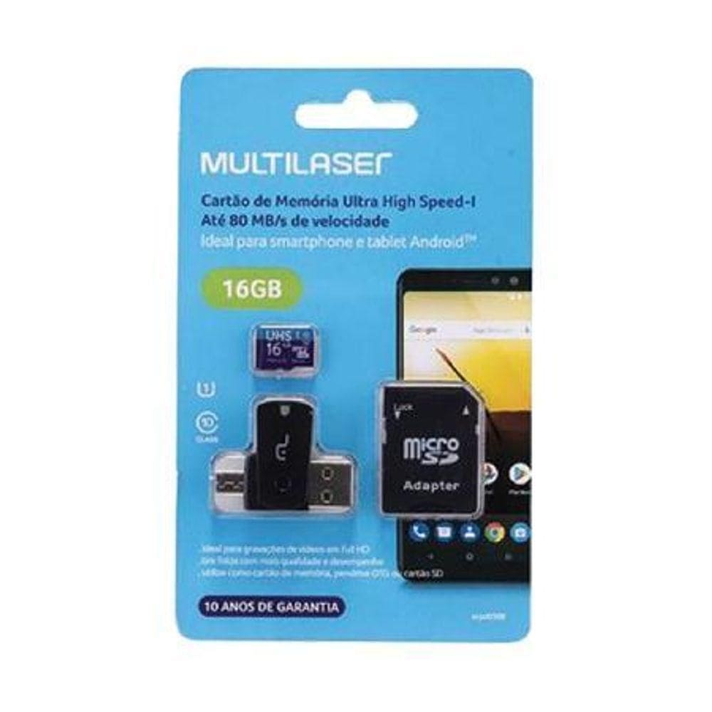 Cartao De Memoria 4x1 Ultra High Speed Ate 80 Mb-s Uhs1 16gb +adaptador Sd Usb Dual Mc150 Classe 10