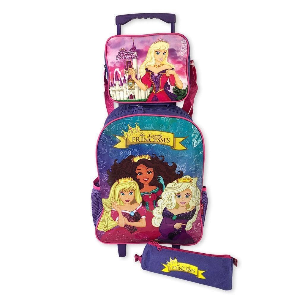 Kit Mochila, Estojo E Lancheira De Princesas Rosa Ou Roxa Cor:roxa