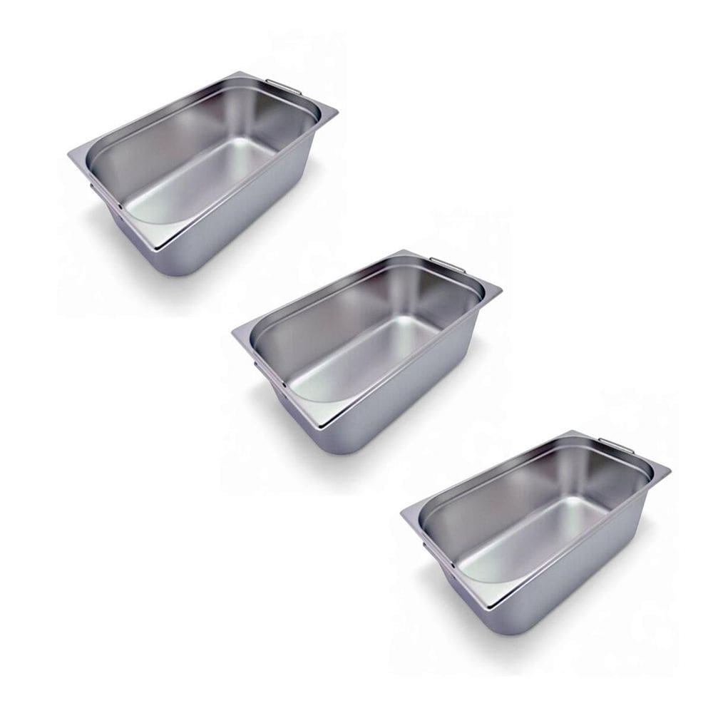 Kit 3 Cubas Gastronômica Inox Gn 1/1 150Mm Com Alça Prateada