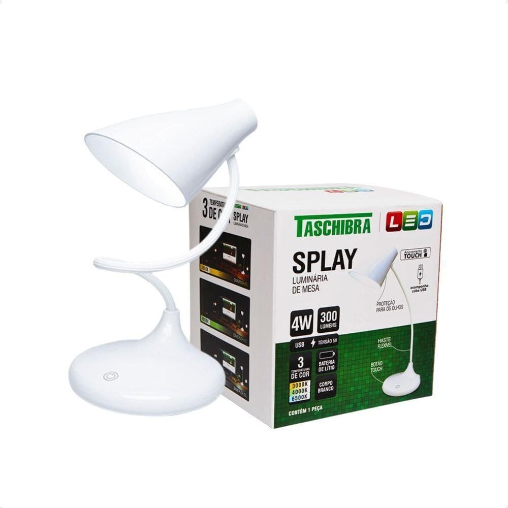 Luminária De Mesa Taschibra Splay Led Recarregável Branca