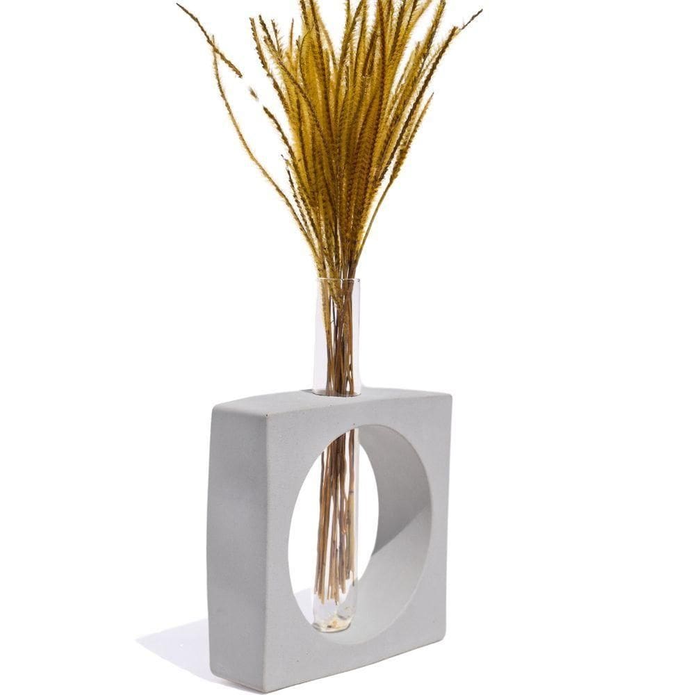 Vaso Decorativo Artesanal Solitário Quadrado 16,5cm Cimento Cinza