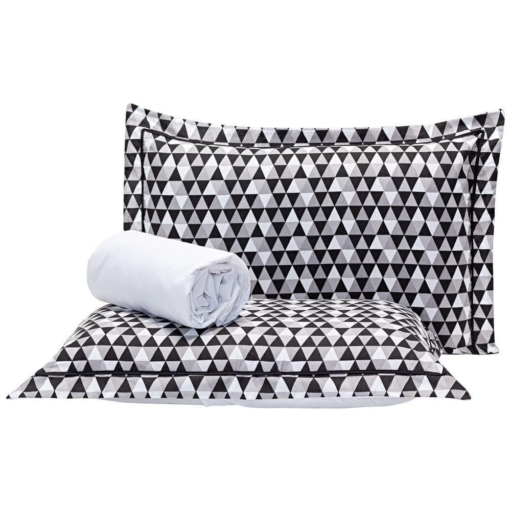 Jogo Cama Mosaico Preto branco Queen 03 Peças 140 Fios
