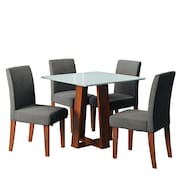 Conjunto Sala de Jantar Mesa Athenas Quadrada 0,90m 4 Cadeiras Trieste Madeirado/Mascavo Dobuê