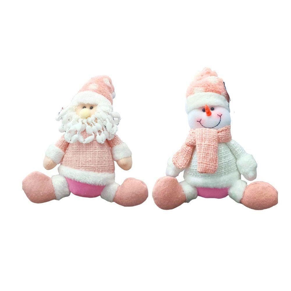 Boneco De Pelucia Sentado Natal Xadrez Rosa 25 Cm