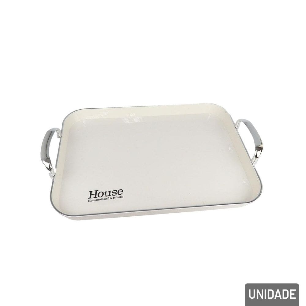 Bandeja de Plástico 46,5x30cm Retangular com Alças - Tudo em Caixa