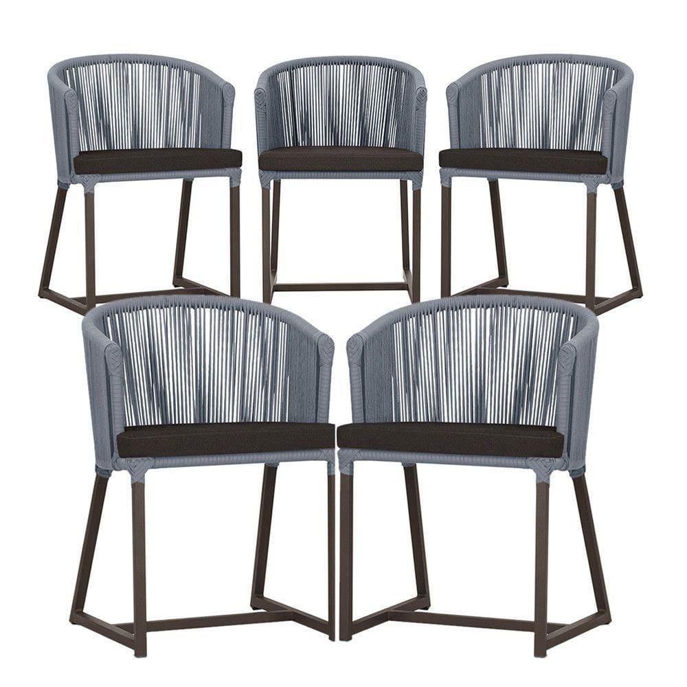 5 Cadeiras De Jantar Noronha Marrom Corda Náutica E9 Trama Prata