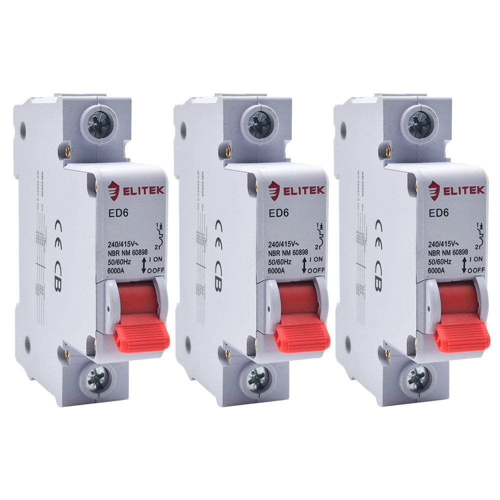 3x Disjuntor Unipolar Monofásico Din 1 Polo 25A Curva C 6KA