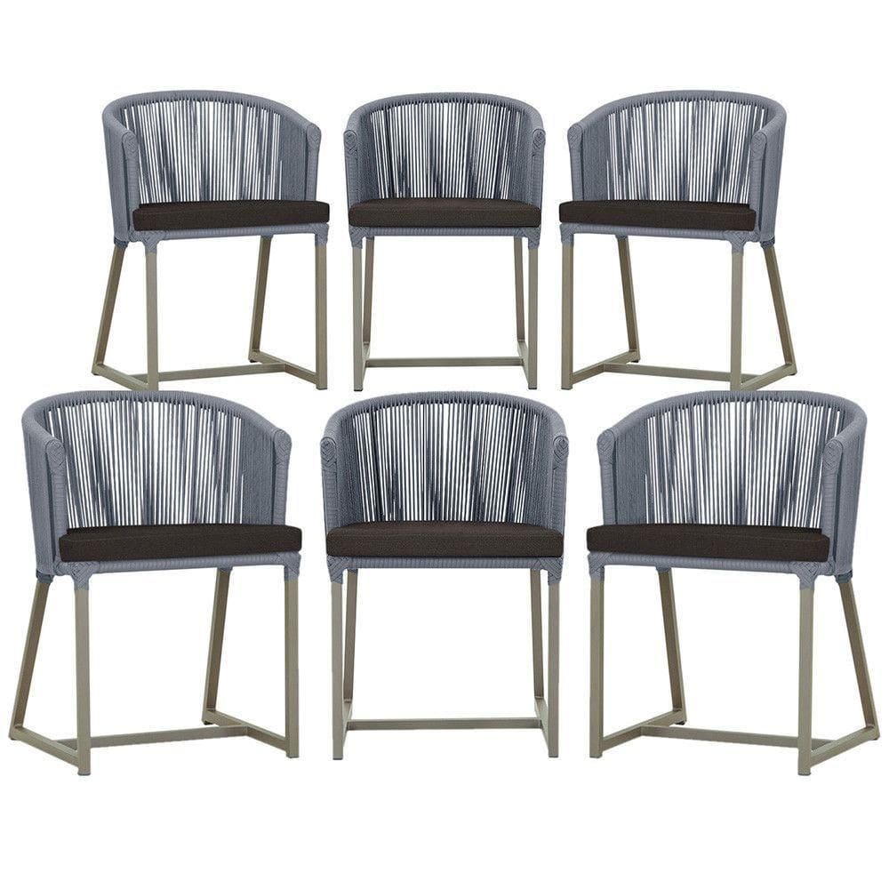6 Cadeiras De Jantar Noronha Fendi Corda Náutica E9 Trama Prata