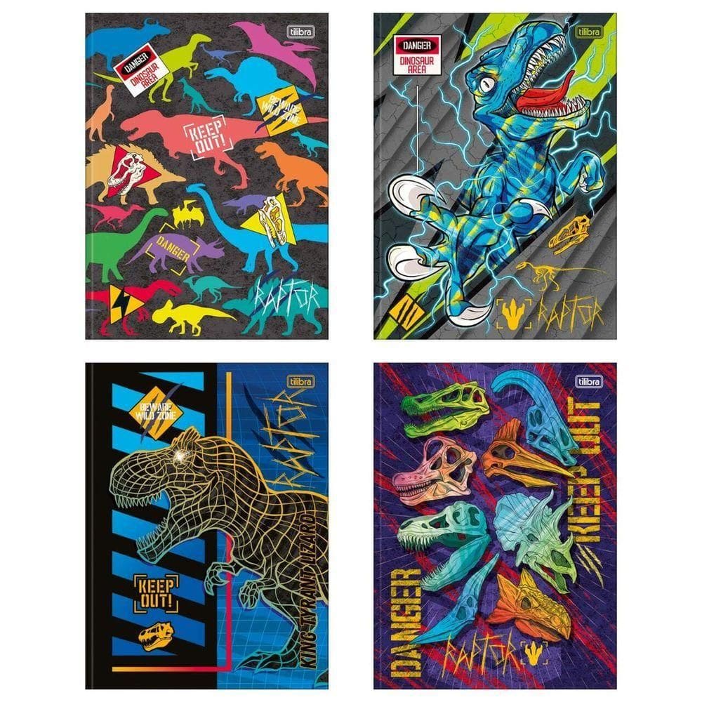 Kit C- 4 Caderno Universitário Raptor Tilibra Capa Dura Brochura - 48 Folhas