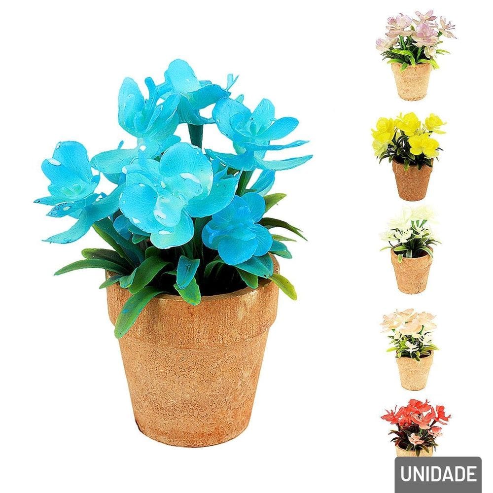 Vaso Decorativo de Gesso 14,5cm com Planta Color - Tudo em Caixa
