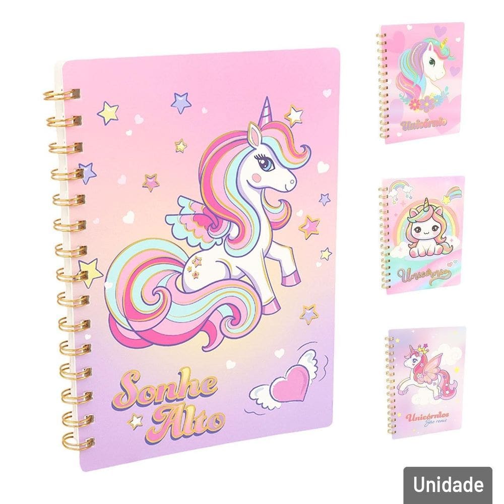 Caderno Espiral 58FL Design de Unicórnio - Tudo em Caixa