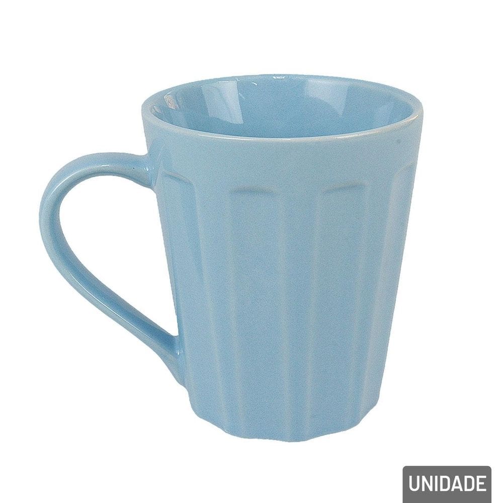 Caneca de Porcelana 250ml Azul Canelada - Tudo em Caixa