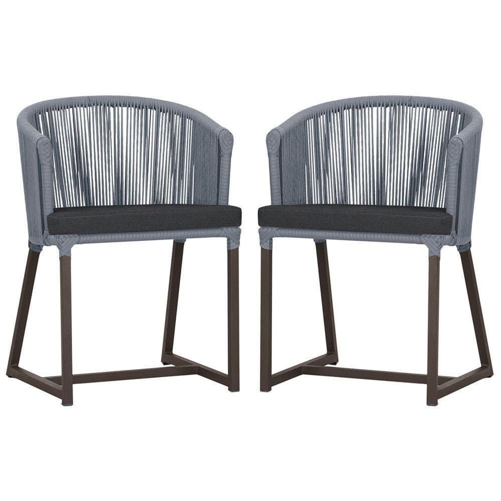 2 Cadeiras De Jantar Noronha Marrom Corda Náutica E11 Trama Prata