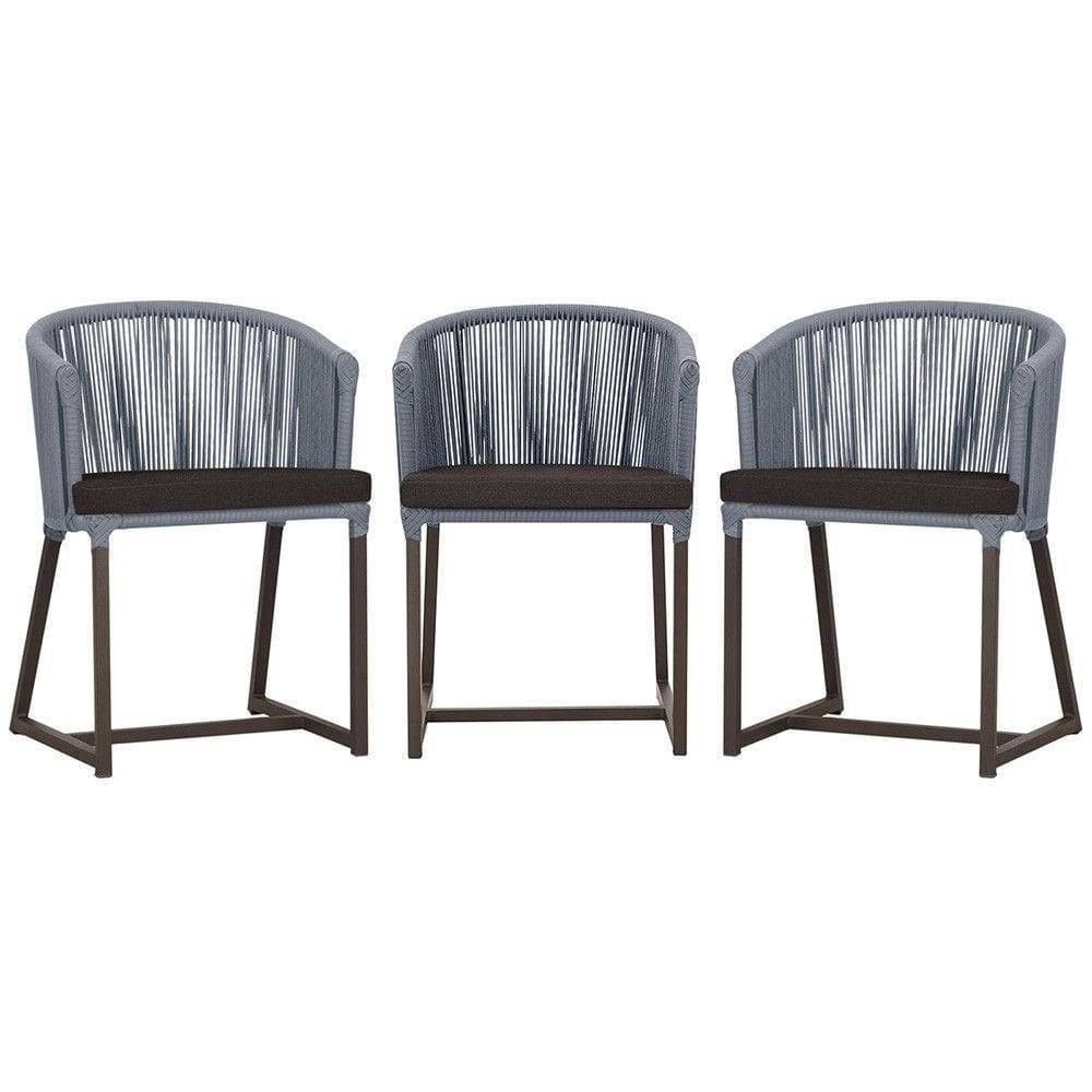 3 Cadeiras De Jantar Noronha Marrom Corda Náutica E9 Trama Prata