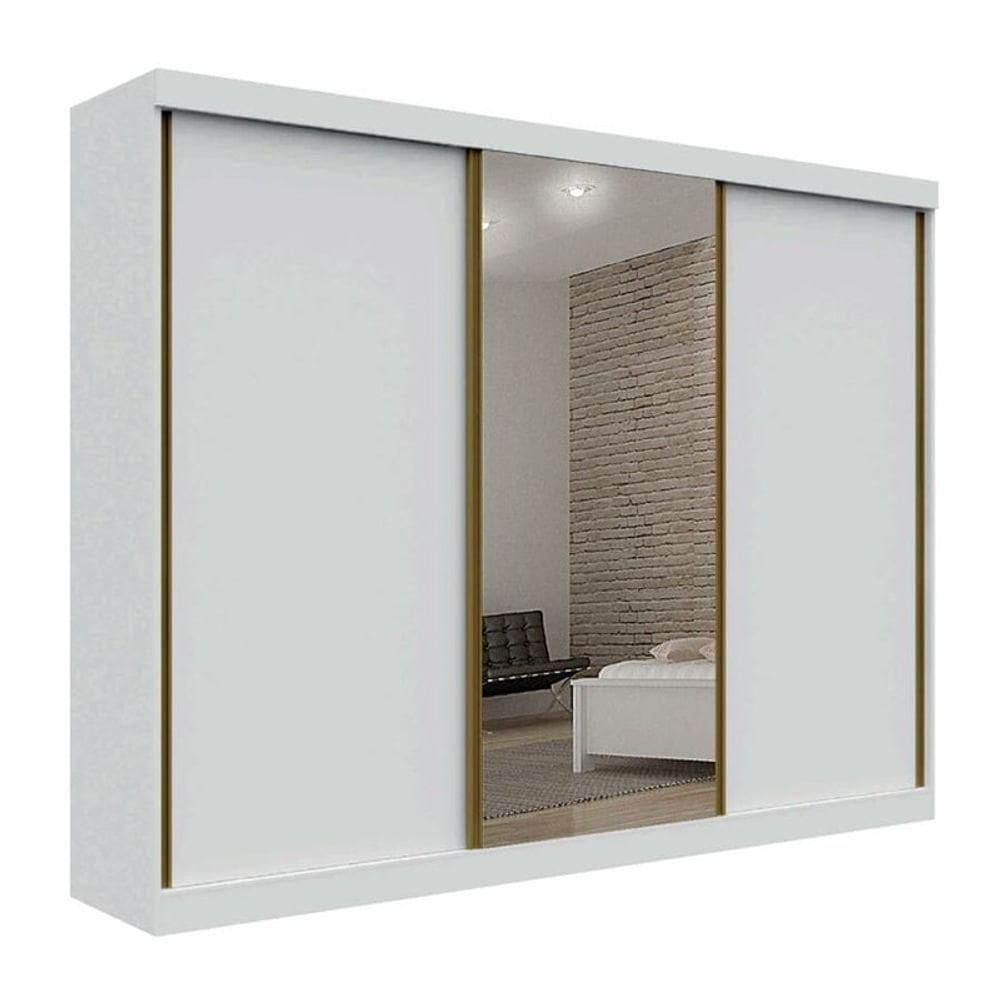 Guarda Roupa Casal Com Espelho 3 Portas 6 Gavetas branco Leifer Móveis