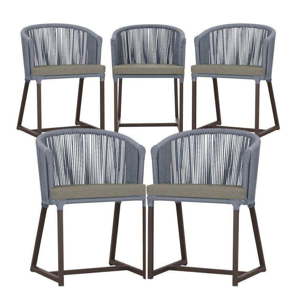 5 Cadeiras De Jantar Noronha Marrom Corda Náutica E8 Trama Prata