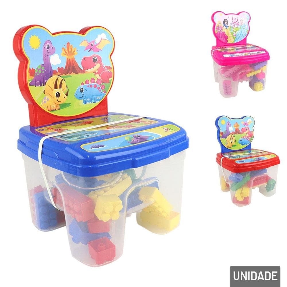 Cadeira de Plástico Infantil 36cm Blocos de Montars - Tudo em Caixa