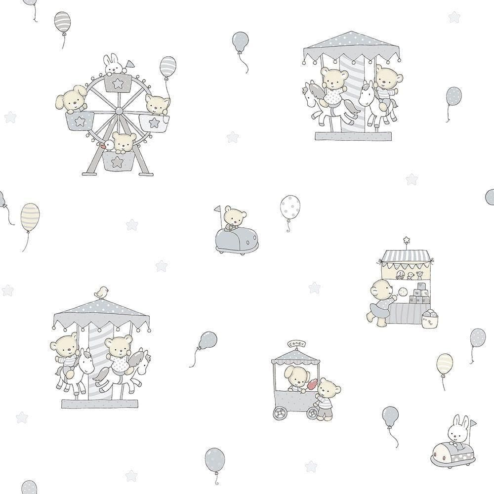 Papel De Parede Lullaby Carrossel Cinza 2203 - Rolo 10m X 0,53m