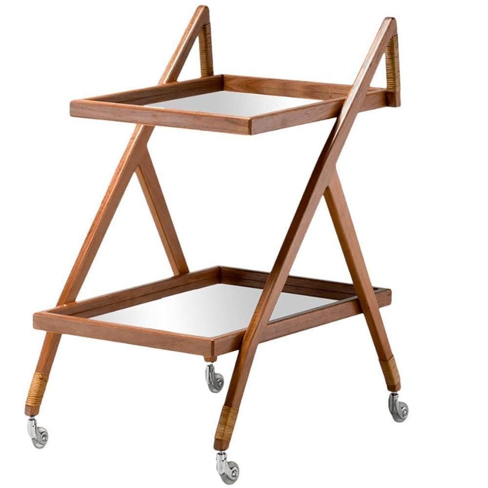 Carrinho De Bar Proa Ozki 95 Cm (altura) Madeira Eucalipto Cedro Corda Junco Natural