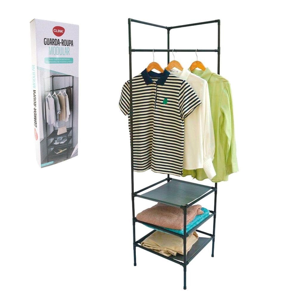 Cabideiro Modular de Ferro 154x42cm Pretos - Tudo em Caixa