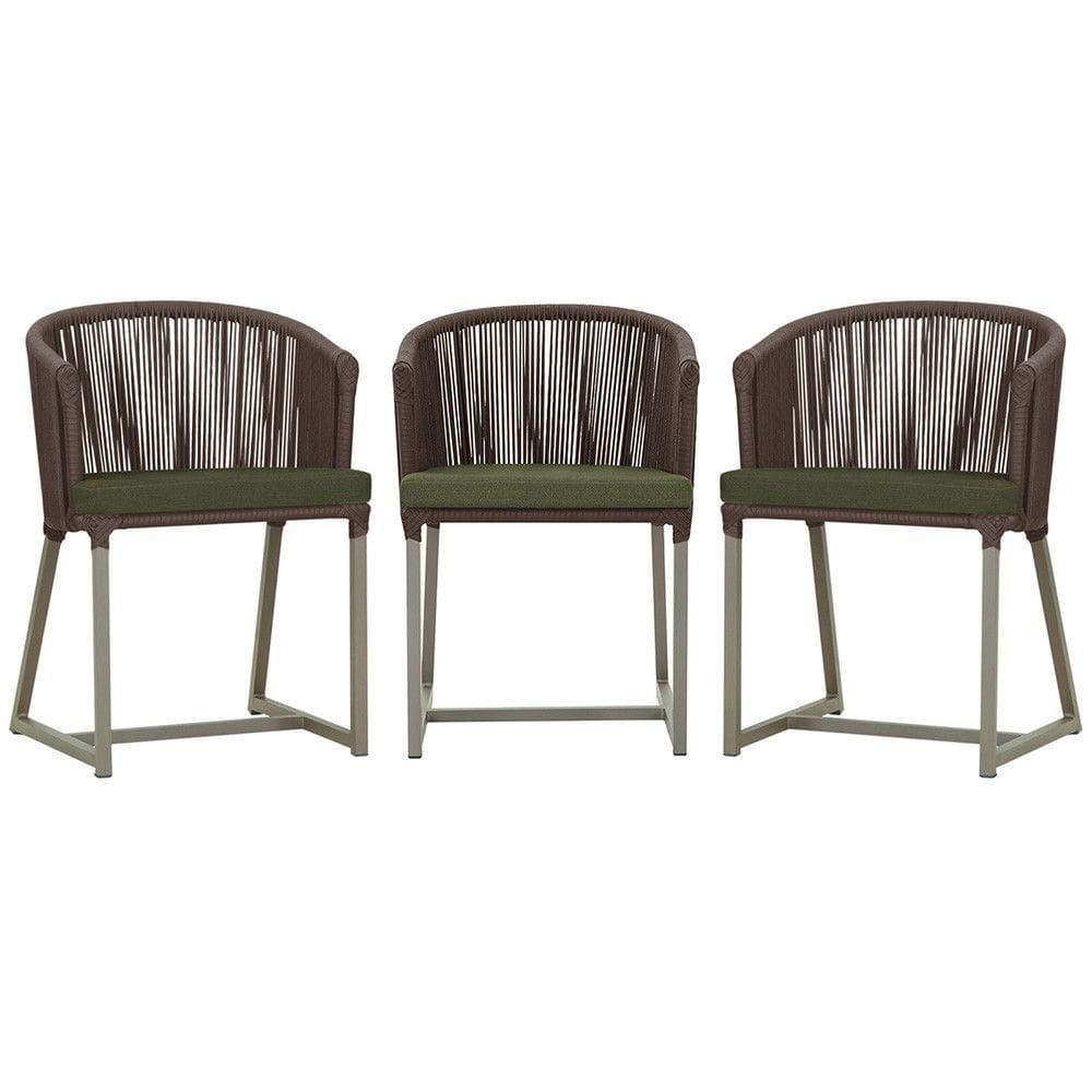 3 Cadeiras De Jantar Noronha Fendi Corda Náutica E13 Trama Marrom