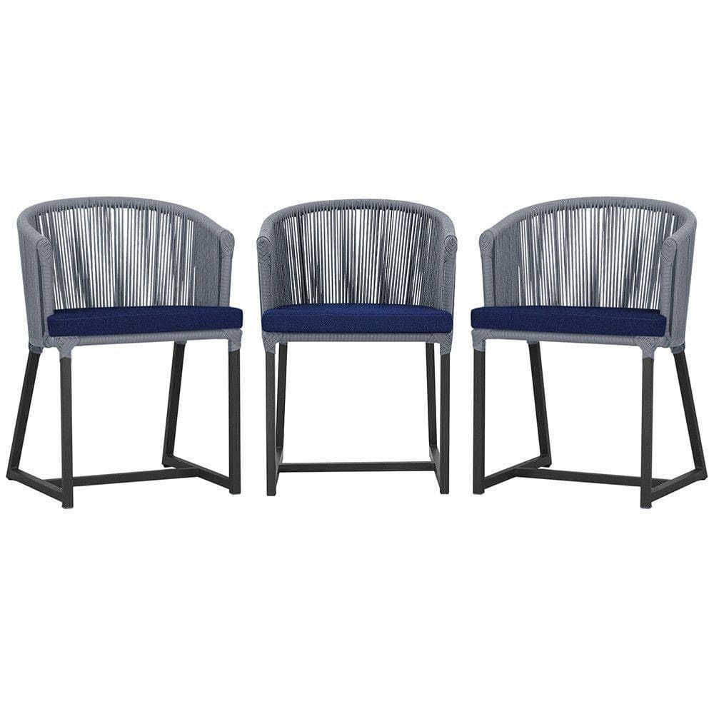 3 Cadeiras De Jantar Noronha Preta Corda Náutica E10 Trama Prata