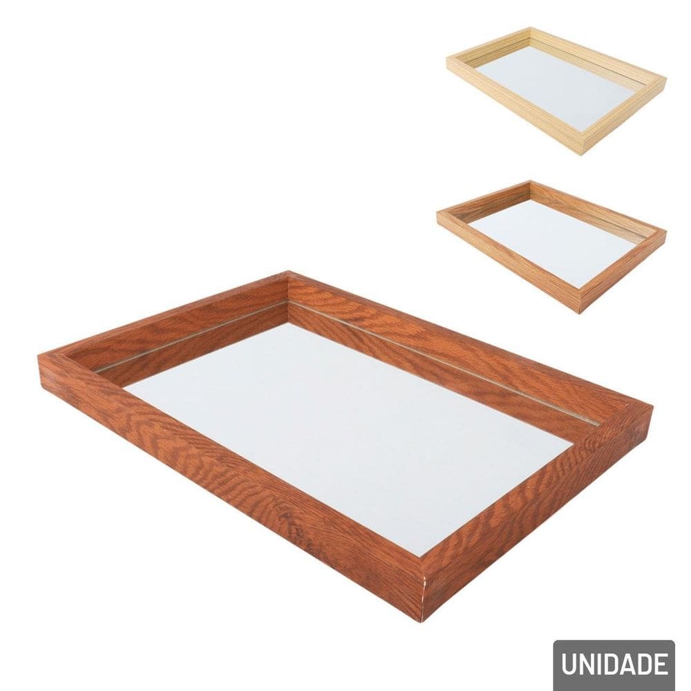 Bandeja Decorativa de Madeira 21,8x29,8cm Espelho - Tudo em Caixa