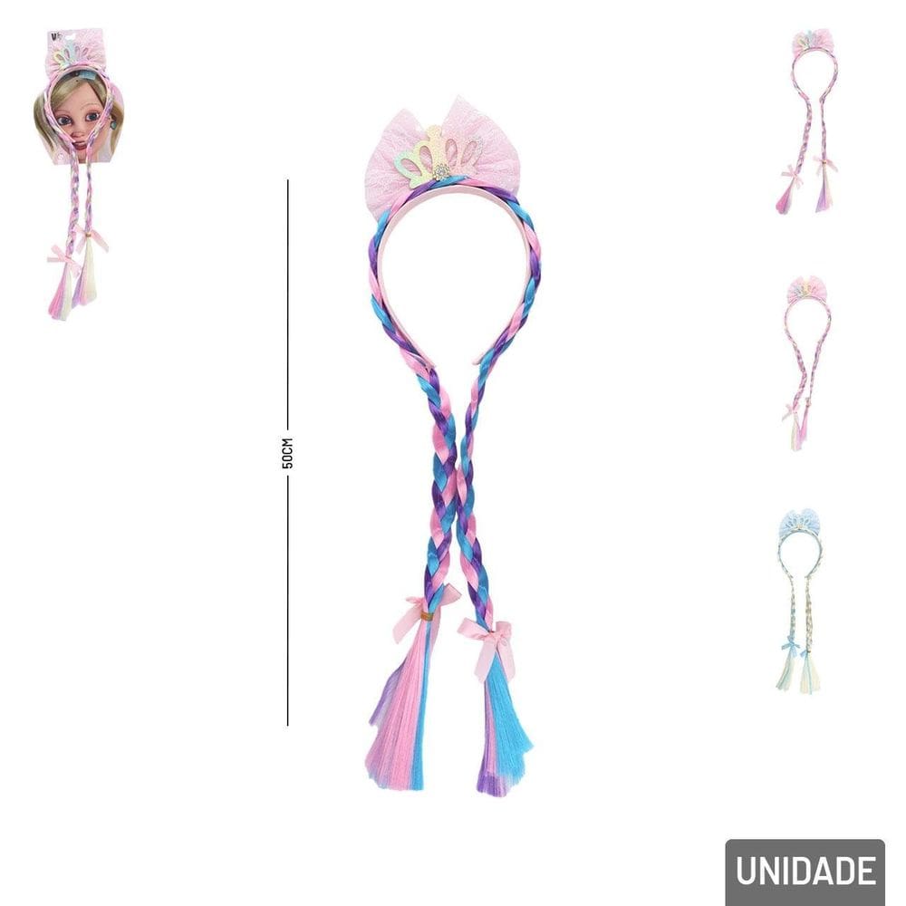 Tiara Para Cabelo de Coroa Laço e Tranças Color - Tudo em Caixa