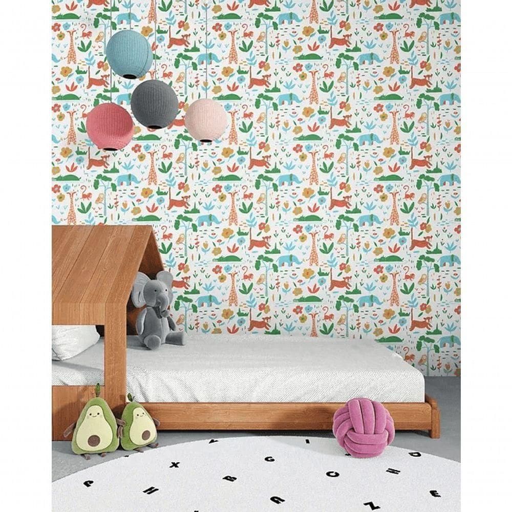 Papel De Parede Sonhos Selva Vermelho E Azul 4206