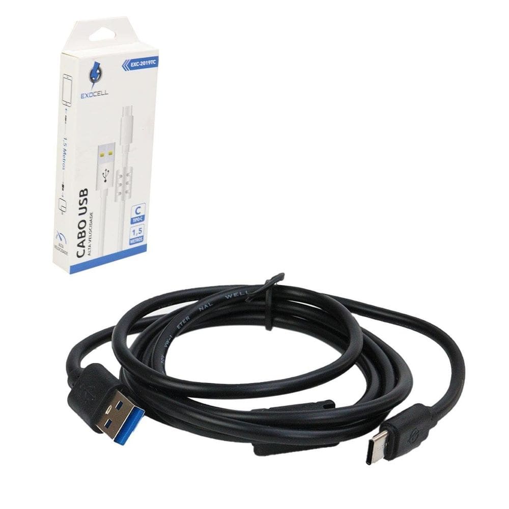 Cabo USB Tipo-c 1,5m Turbo Preto - Tudo em Caixa