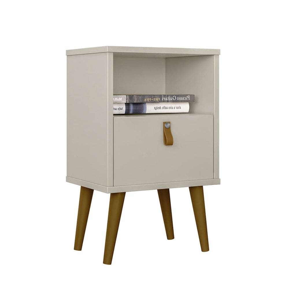 Mesa de Cabeceira com 1 Gaveta 1 Nicho Pé Palito Alexa-Off White- EdeCasaMoveis