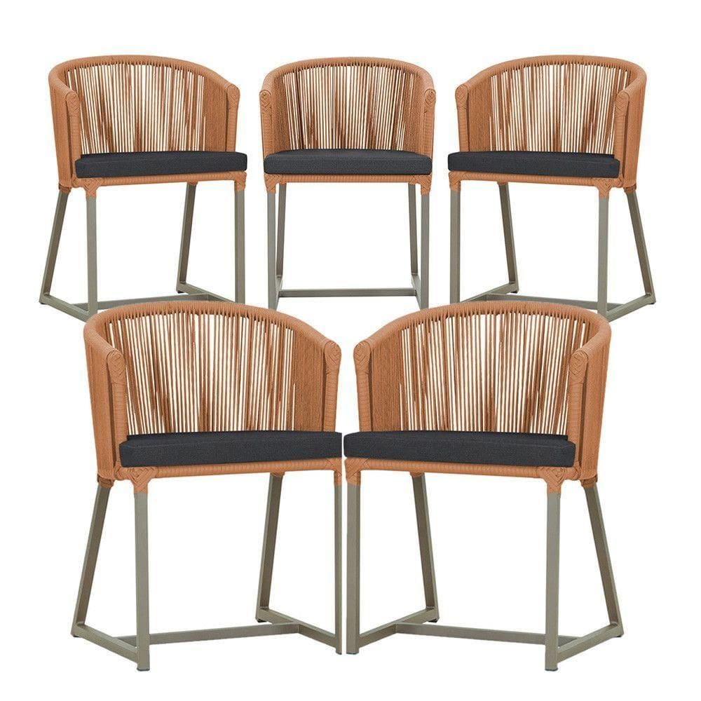 5 Cadeiras De Jantar Noronha Fendi Corda Náutica E11 Trama Terra Cota