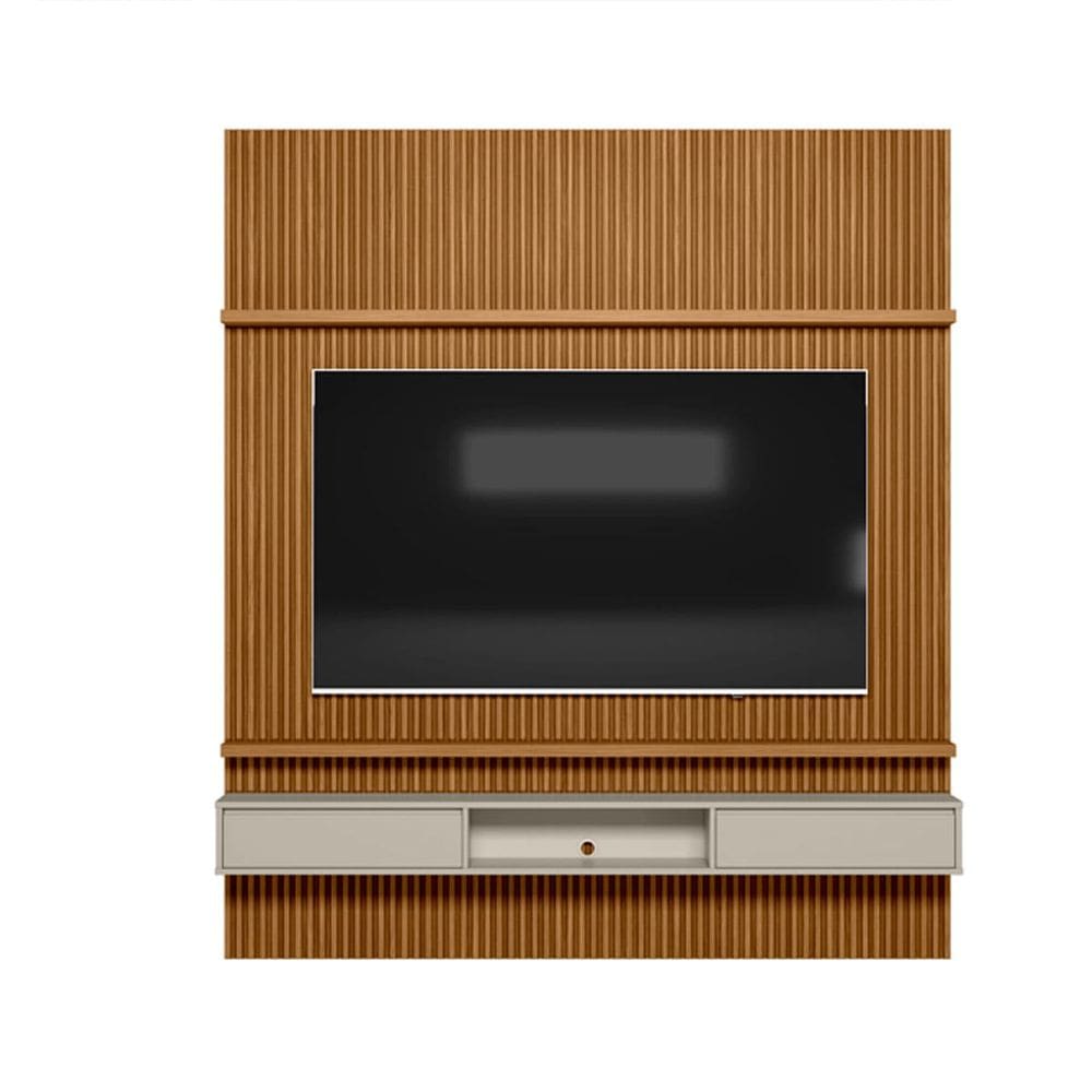 Painel Ripado Modular 2.2 Para Tv até 75 com Nicho e Prateleira  Emily-Nature-OffWhite - EdeCasaMoveis
