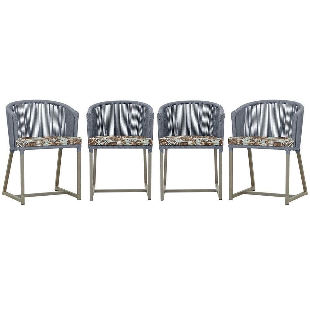 4 Cadeiras De Jantar Noronha Fendi Corda Náutica E6 Trama Prata