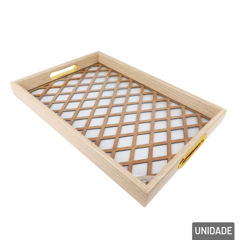 Bandeja Decorativa de MDF 28x41cm Alça Douradas - Tudo em Caixa