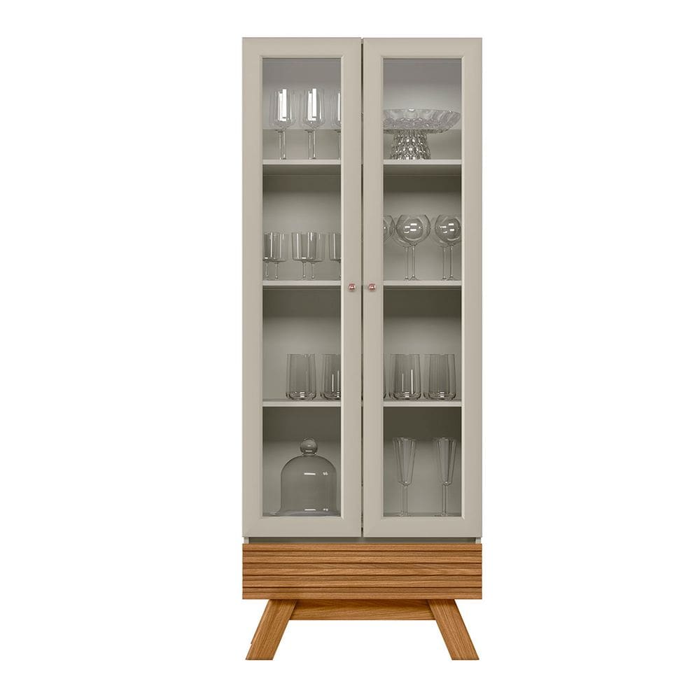Cristaleira Retrô 1,85 x 0,71 com 2 Portas 01 Gaveta Nanterre Nature/Off White - EdeCasaMoveis
