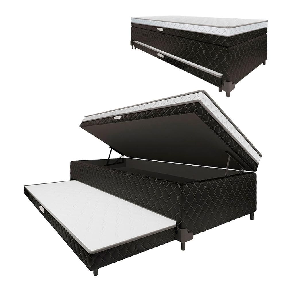 Cama Box Baú com Colchão de Molas Ensacadas acoplado e Auxiliar de Espuma Lyon Solteiro 88cm